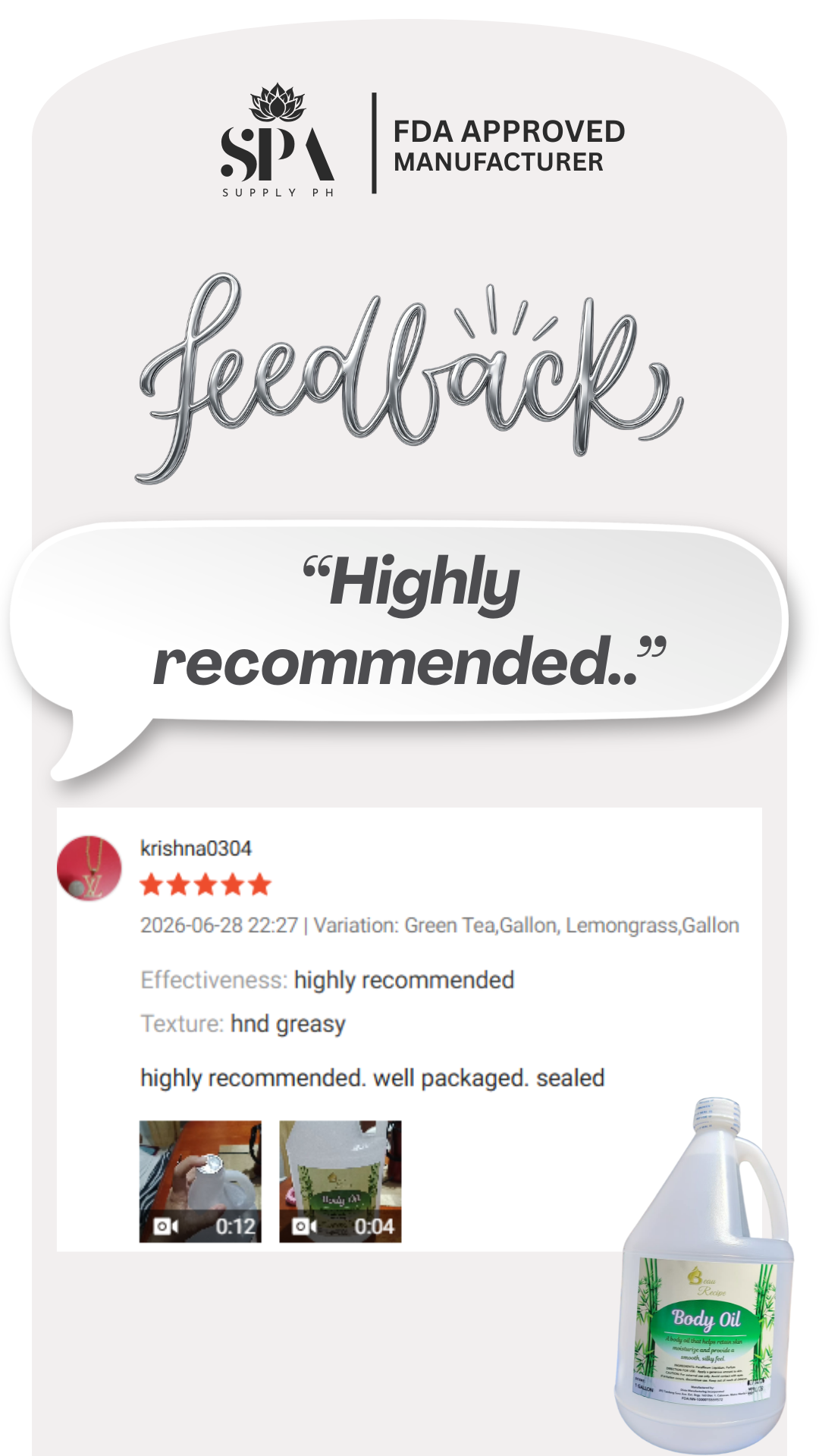 Massage oil customer review
